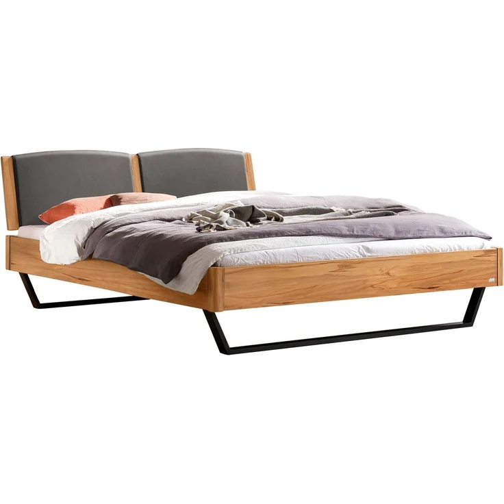 Hasena Massivholzbett Marola Wildbuche mit Polster-Kopfteil, Bezug Monet Steel 140x200 cm, Komforthöhe 25 cm – Bild 1