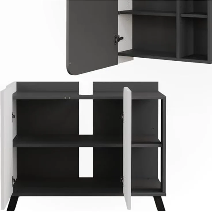 Vichy Badmöbel-Set Karen, Waschbeckenunterschrank und Spiegelschrank, Anthrazit/Weiss, 2 Teile – Bild 5