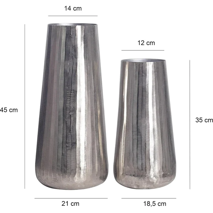 Deko Vase 2er Set Aluminium Silber Rund Blumenvase Modern – Bild 3