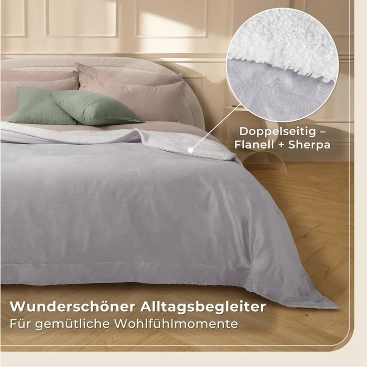 Wohndecke in Lammfell-Optik Kuscheldecke weich & flauschig - Sherpa Fleecedecke, Gräfenstayn, Warme Wolldecke & Sofaüberwurf Tagesdecke für Couch & Sofa – Bild 4