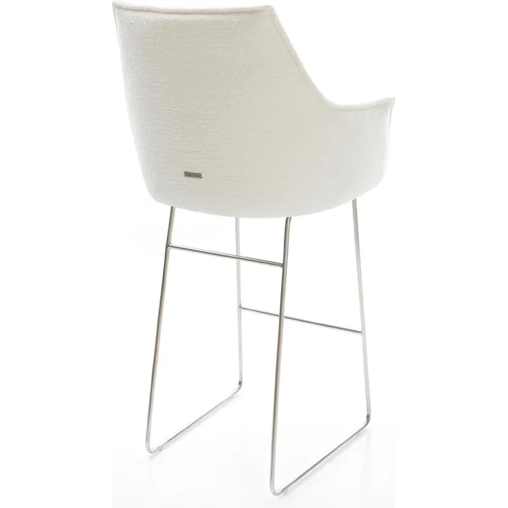 Barstuhl Alja-Flex Bouclé Soft Beige Kufengestell Edelstahl Silberfarben Taschenfederkern – Bild 6