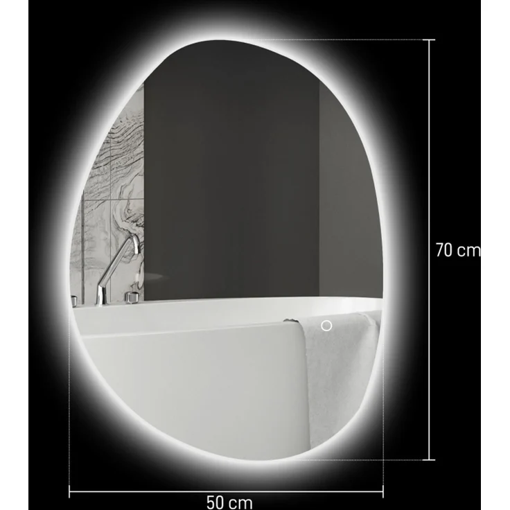 70 x 50 cm Asymmetrischer Badspiegel mit LED-Licht, Smart Touch Schalter, Anti-Beschlag-Funktion, Silber--Silber--70x5x50cm--YOUDENOVA – Bild 3