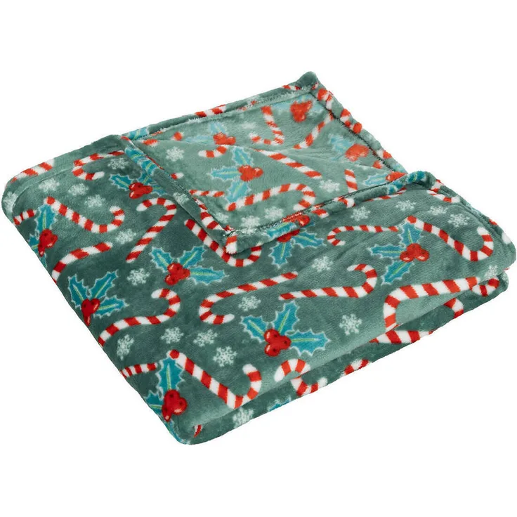 Atmosphera Createur d´interieur Fleecedecke, Grün, 130x180 cm, weihnachtliches Muster, pflegeleicht, langlebig aus Polyester