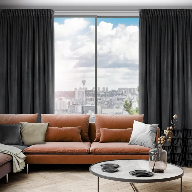 Vorhang DANI mit Rüsche Velours Samtvorhänge schwarz 140x270 cm Kräuselband – Bild 3