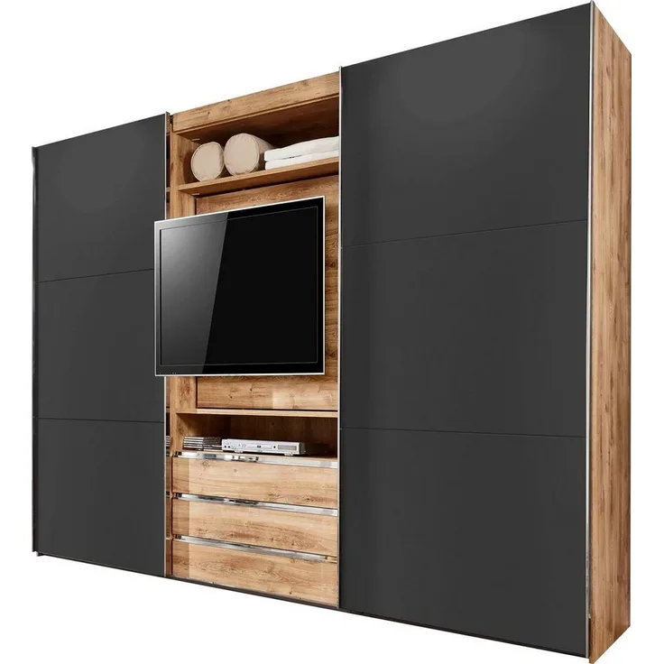 Schwebetürenschrank Magie mit TV-Element Ausführung braun