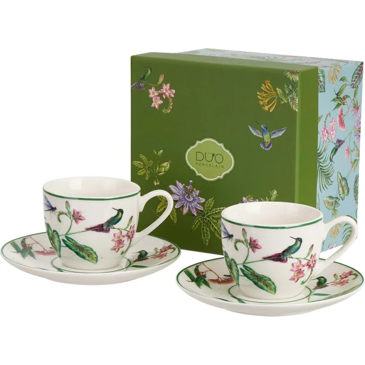 DUO 2er-Set Espressotassen SOUND OF PARADISE, 90 ml mit Untertassen, New Bone China Porzellan