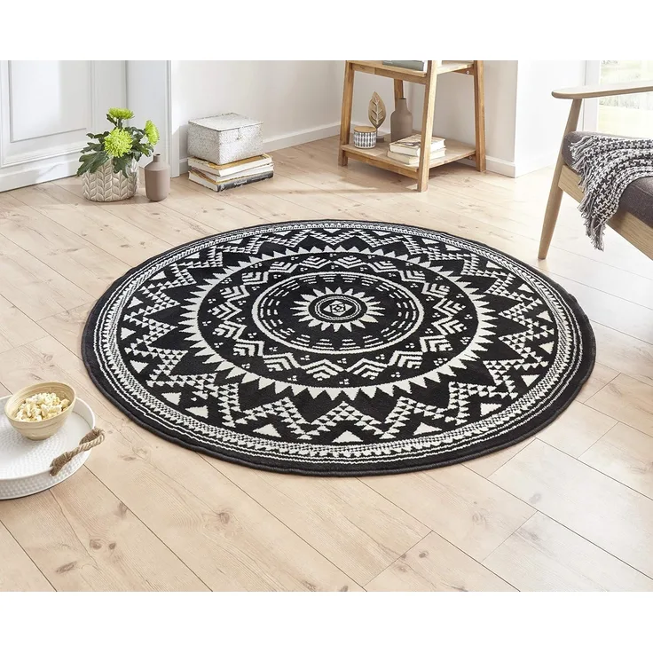 Kurzflor Teppich Valencia Rund - schwarz - 200 cm Durchmesser