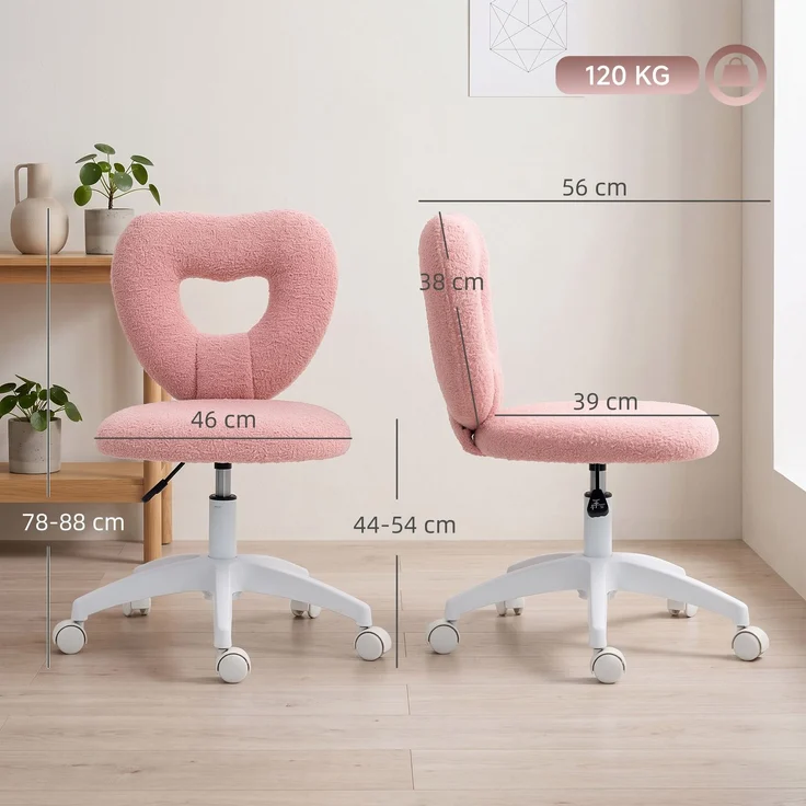MELAYR, Schreibtischstuhl, Bürostuhl, Herzförmige Rückenlehne, gepolstert, Rosa, 56 x 45 x 88 cm – Bild 5