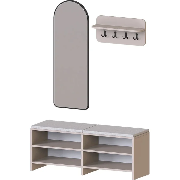 Roomart LENA Garderobenset 3-teilig – Sitzbank 120 cm, Wandgarderobe & Bogenspiegel – Flurgarderobe – H 50 x B 120 x T 37 cm (Sitzbank) • Beige – Bild 7