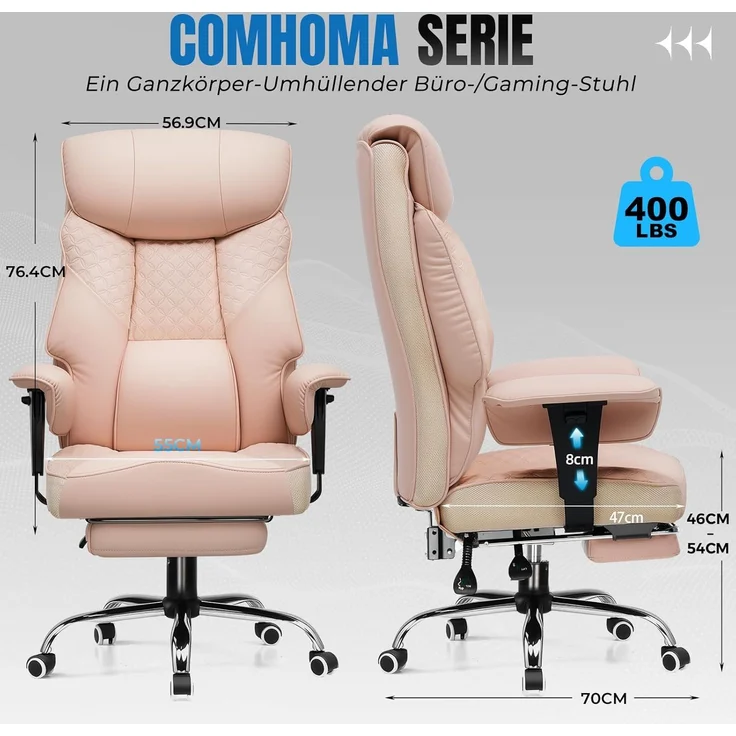 COMHOMA Bürostuhl Gaming Stuhl für Große und Schwere Personen bis 180 kg, ergonomischer Bürostuhl 3D Sitzkissen, verstellbar mit Fußstütz – Bild 2