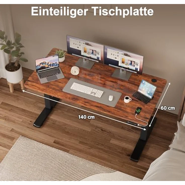 JUMMICO Schreibtisch elektrisch höhenverstellbar mit Memory-Funktion, Braun, 140x60 cm – Bild 4
