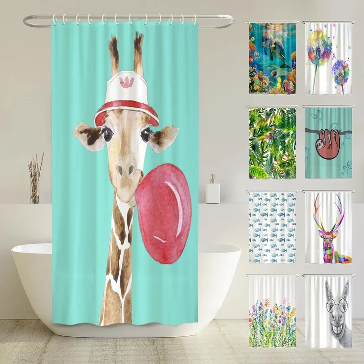 arteneur® - Giraffe - Anti-Schimmel Duschvorhang 120x180 - Recycelt mit Öko-Tex Standard 100 - Beschwerter Saum, Blickdicht, Wasserdicht, Waschbar, 8 Ringe & E-Book
