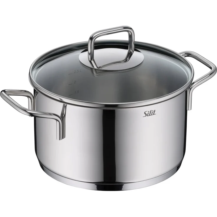 Silit Topf-Set Extra Cook Induktion, Kochgeschirr-Set mit Glasdeckel, Innenskalierung, Edelstahl 18/10 (Set, 7-tlg, 3x Kochtöpfe 16/20/24 cm mit Deckel, 1x Stielkasserolle 16 cm), SiliTherm Universalboden, breiter Schüttrand, spülmaschinengeeignet – Bild 5