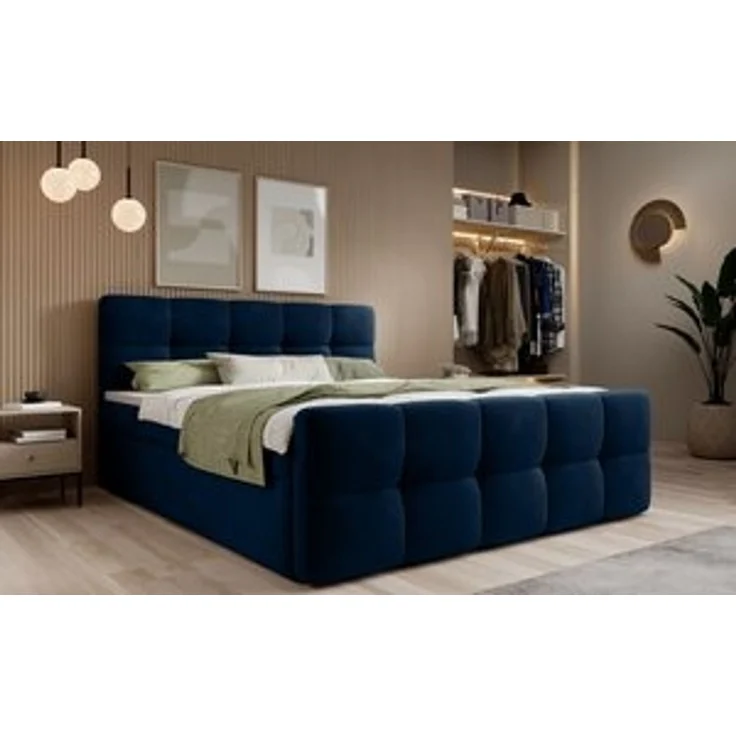 thematys Boxbett mit Bettkasten 160x200cm, mit Bonnellfederkernmatratze H3, Bouclé/Velours, mit Stauraum, mit 3 cm Topper, Blau (Velluto 11), Art.-Nr. S04GH0RGAO0 – Bild 7