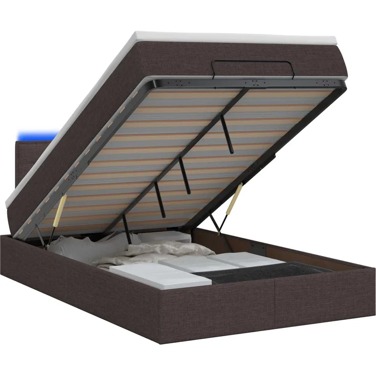 vidaXL Ottoman-Bett mit Matratze und LED Dunkelbraun 120 x 200 cm 3456818 – Bild 2