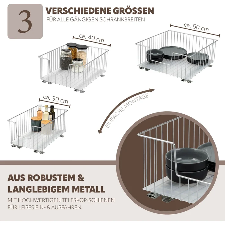 bremermann Schrank-Korbauszug 2er 30 cm mit Einlegeboden, aus Metall, in Chrom – Bild 6