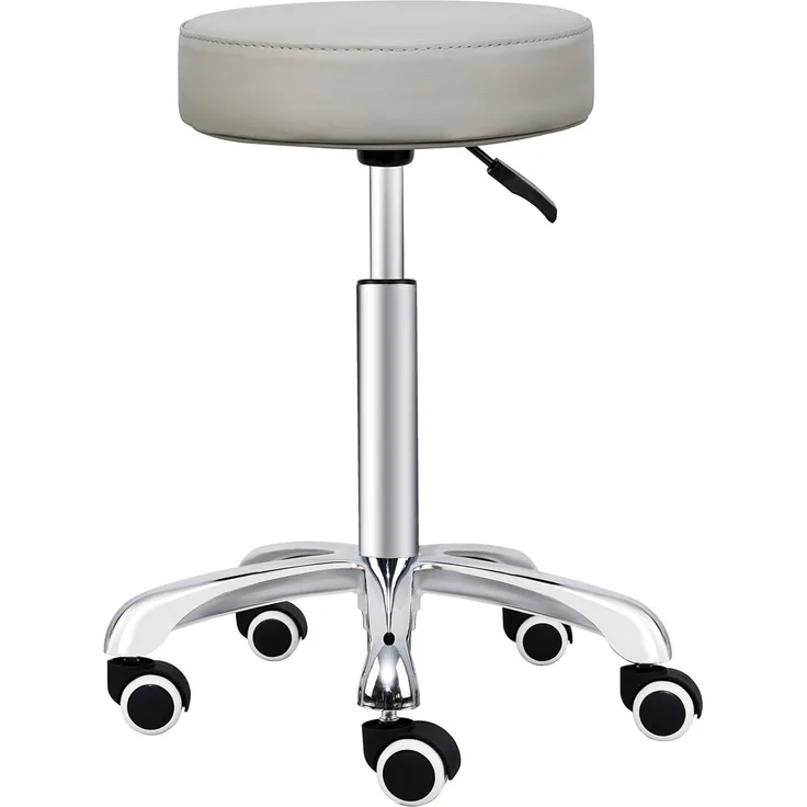 Grace&Grace Höhenverstellbar Rollhocker Drehhocker Mit Rollen Arbeitshocker Massagehocker Medizinischer Stuhl Drehstuhl Bürohocker Sitzhocker Kücheocker (No Backrest with Casters-Classic Flat, Beige)