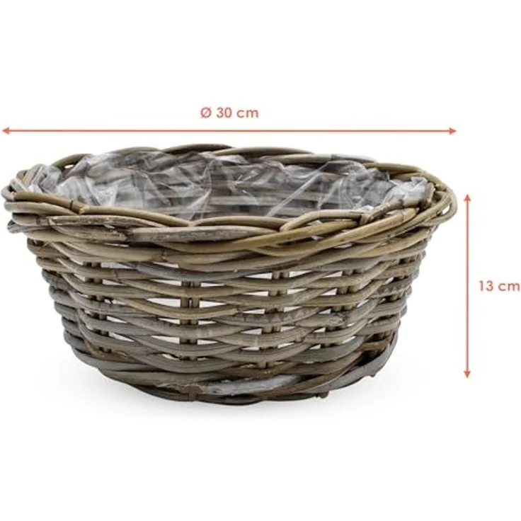 Spetebo Pflanzschale Geflochtener Weide Pflanzkorb natur - 30 cm (Anzahl, 1 St, 1), direkt bepflanzbar dank eingearbeiteter Folie – Bild 2