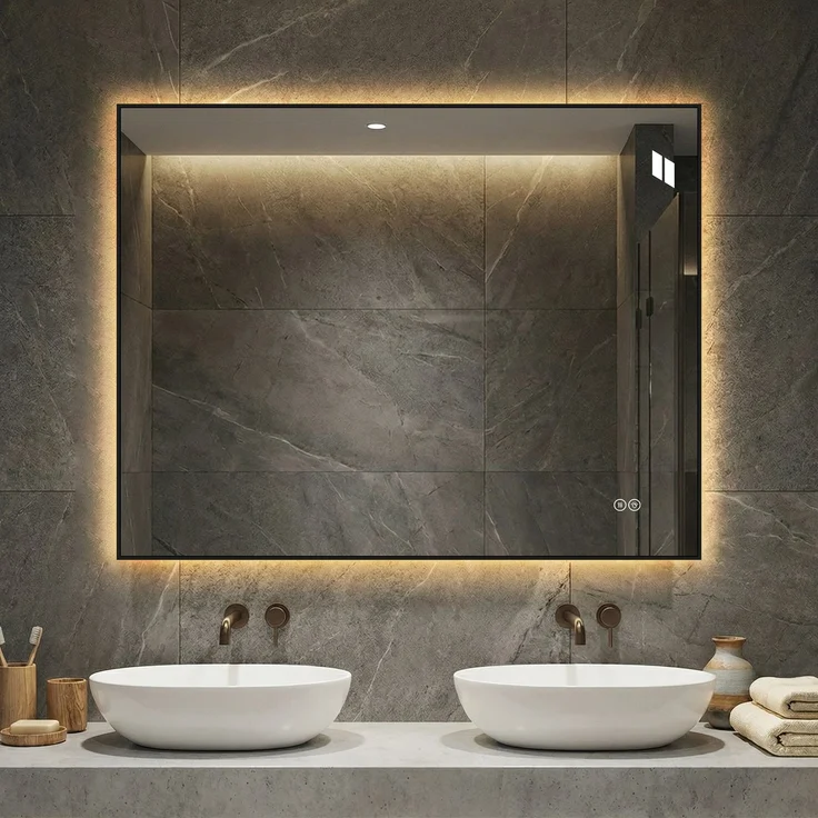 LED-Badezimmerspiegel 70 x 90 x 2.5 cm aus Glas mit Anti-Beschlag-Funktion und dimmbarem Licht – Bild 3