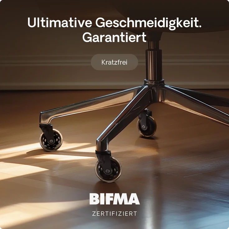 Desktronic Bürostuhlrollen Schwarz, Ersatzrollen 360°, Set 5 Stück, Ersatzräder für Bürostühle auf Teppich- und Parkettböden – Bild 2