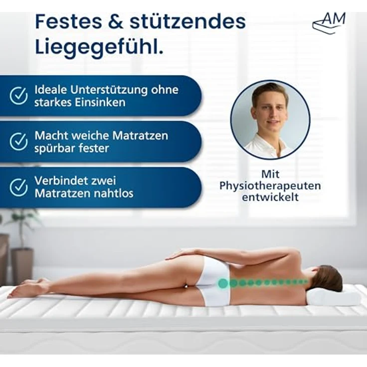 AM Qualitätsmatratzen Topper 150x220cm hart, Oeko-TEX zertifiziert, klimaregulierender Bezug, waschbar bis 60°C, Made in Germany – Bild 2