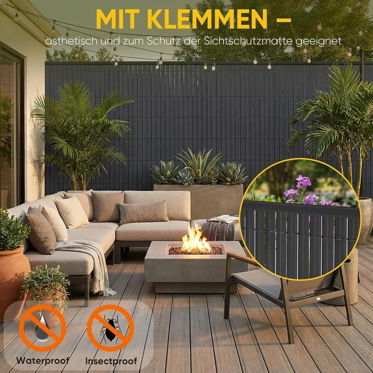 Sekey PVC Sichtschutzmatte mit Abdeckprofil & Kabelbindern - für Balkon Garten, Anthrazit 140x400 cm – Bild 4