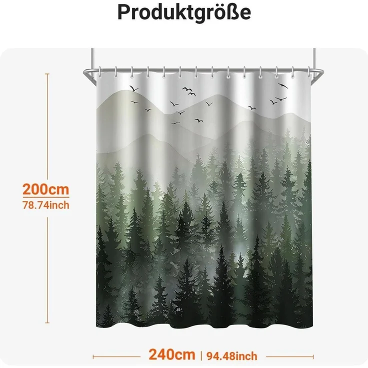 Duschvorhang Wald Antischimmel Textil 240x200cm 16 Ösen Polyester Badevorhängen – Bild 6