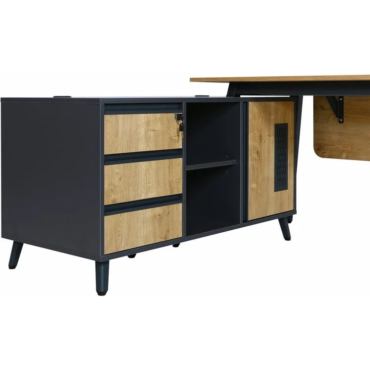 Schreibtisch Shift, 160 cm, inkl. Anbau rechts o. links montierbar, Saphir Eiche Dekor/Anthrazit – Bild 2