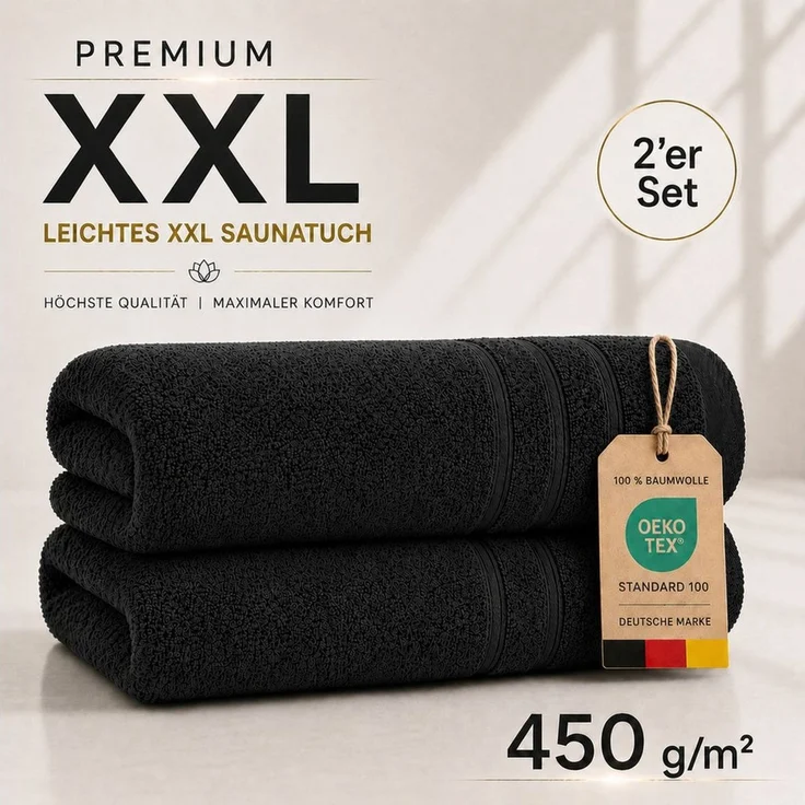 Komfortec Saunatuch 2er Set extra Große - Premium Badetuch - 80x200 XXL, Frottee (2-St), extra Große, 100% Baumwolle, Weich, Schnelltrocknend – Bild 3