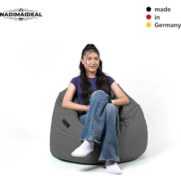 Nadimaideal Sitzsack Tropfenform Kastanie | Bodenkissen für Kinder & Erwachsene | Indoor & Outdoor | Gaming Sitzsack - Sitzkissen - Beanbag | Füllung EPS Perlen (Anthrazit, XXL-Durchmesser 88 cm) – Bild 6
