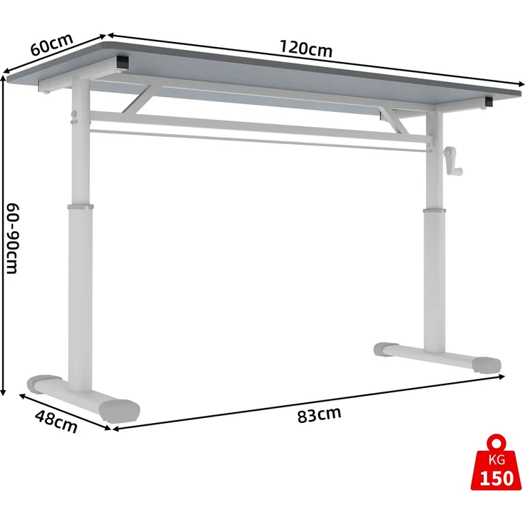 Schreibtisch, höhenverstellbar mit Handkurbel, Metall, Grau – Bild 10