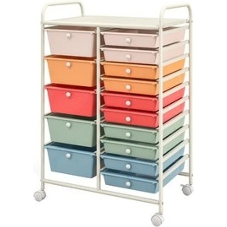 COSTWAY Rollcontainer, Metallgestell, 15 stapelbare Schubladen, mit Bremsen – Bild 6