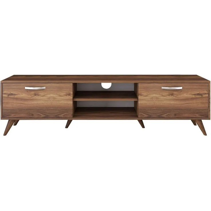 Calicosy TV-Möbel, 2 Klapptüren, 2 offene Fächer in der Mitte Dekor Walnussholz B180 cm - Dunkles Holz