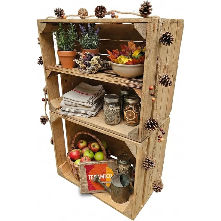 Obstkisten SET Vintage Natur mit Zwischenbrett Längs 50 x 40 x 30cm – Bild 1