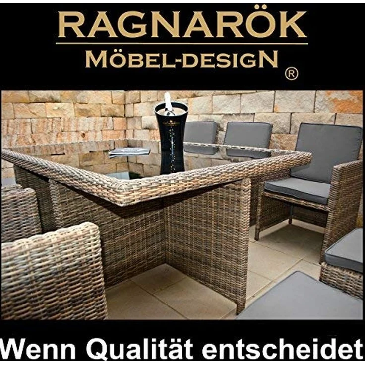 Ragnarök Möbel-Design Garten-Essgruppe Heimdall Esstisch Set 6+4, (Set, Polyrattan, Alu), Würfelsystem – Bild 4