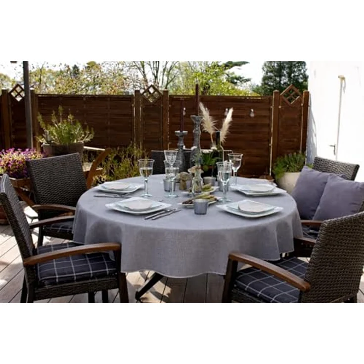 Brandsseller Gartentischdecke Ø 140 cm Tischdecke mit Paspel Outdoor Tischtuch rund Weichschaum für Garten, Terrasse, Balkon wetterfest rutschfest - Hellgrau – Bild 7