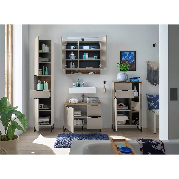 Hochschrank Djerba / Denver, Holzwerkstoff, Beige, Holzfarben, 38 x 195 x 32 cm – Bild 8