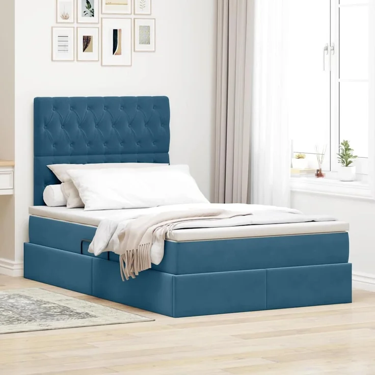 vidaXL Aufbewahrungsbett mit Matratze Dunkelblau 120 x 200 cm Samt 3372085 – Bild 1