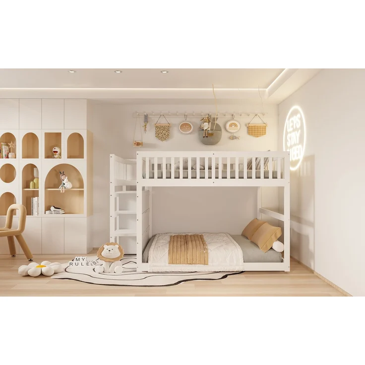 Merax Etagenbett Kinderbett Hochbett 140x200cm mit oberem Lattenrost und 4 Schubladen, Weiß – Bild 3