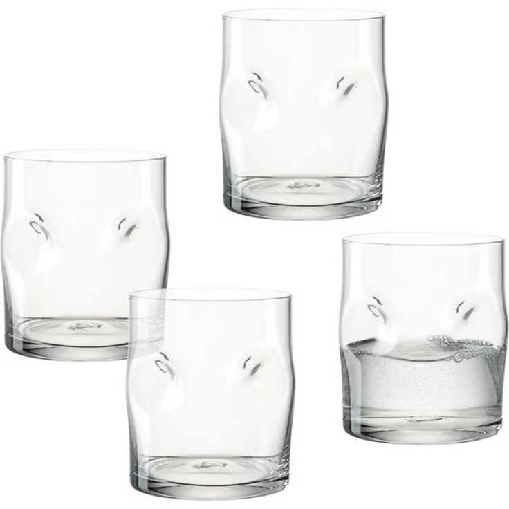 LEONARDO Gläser-Set Trinkglas VESUVIO, 300 ml, 4er-Set, 4-tlg, Glas, konische Form, markantes Design - mit Einquetschungen