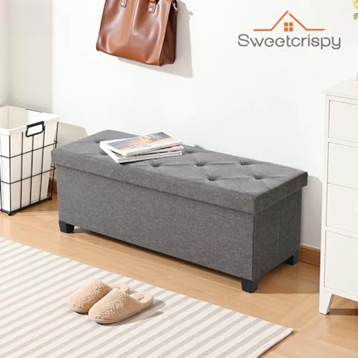 Sweetcrispy Sitzbank mit Stauraum, Dunkelgrau, 110x38x38cm – Bild 2