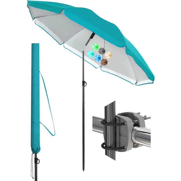 Menz Sonnenschirm Balkon Ø 180 cm, Türkis - Funktionelles 3-in-1-Set inkl. Balkon Schirm + Sonnenschirmhalter Balkongeländer + Sonnenschirm Schutzhülle, Sonnenschutz Balkon UV 50+