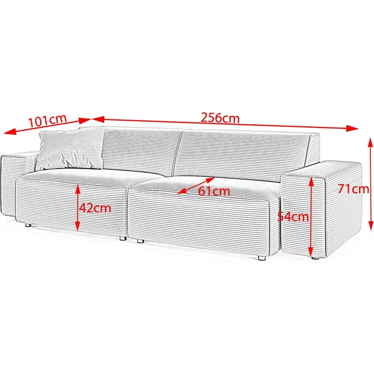KAWOLA Sofa RANI 3-Sitzer Cord taupe 71 x 101 x 256 cm – Bild 7