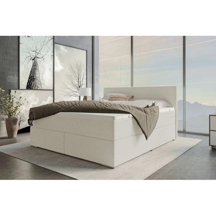 Sofa Dreams - Boxspringbett Valerio - Cordstoff - Greige - 200x200 cm – Bild 2