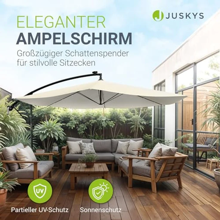 Juskys 'Brazil' Sonnenschirm, Polyester, Grau / Creme, Ø 285 cm, mit Beleuchtung – Bild 3