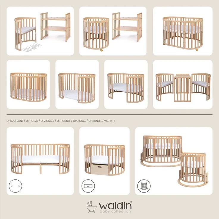 Waldin Ovales Kombibett 7-in-1 – inkl. Matratze – - Material: massiv Buchenholz - Babypark. de – Bild 2