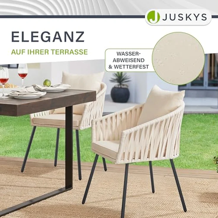 Juskys Rope Stühle 2er Set - Gartenstühle mit Seilgeflecht & Polster - wetterfester & bis 160 kg belastbar - Stahl mit Pulverbeschichtung - Beige – Bild 5