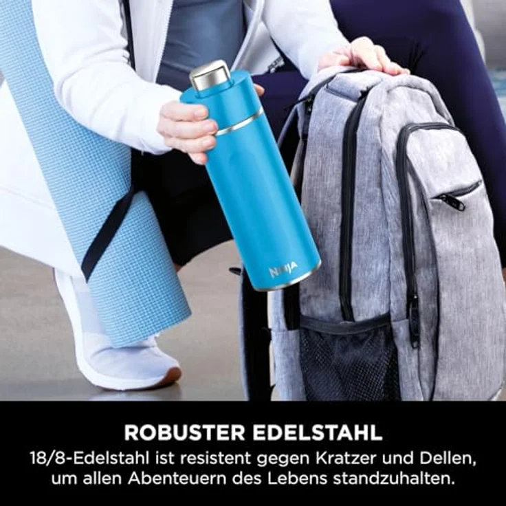 Ninja Thirsti Wasserflasche, Thermobecher to go, 530 ml, auslaufsicherer Deckel, für kohlensäurehaltige, heiße & kalte Getränke, dreifach isolierte Reiseflasche, Edelstahl, Tropenblau, DW1801EUUKSB – Bild 10
