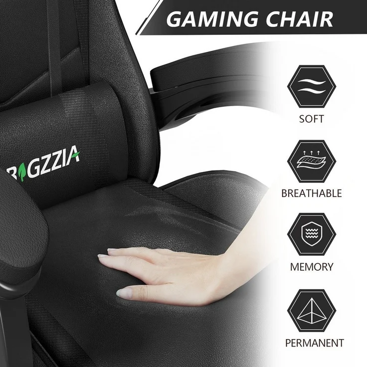 BIGZZIA Gaming-Stuhl Bürostuhl Ergonomisch mit Lendenkissen + Kopfstütze, Ergonomischer Bürostuhl höhenverstellbar – Bild 2