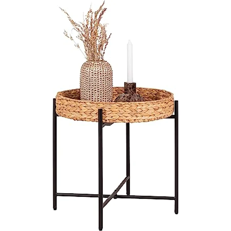 XXXL Beistelltisch, Braun-Schwarz, Metall und Naturmaterialien, einfacher Aufbau, 50x48.5x50 cm – Bild 3